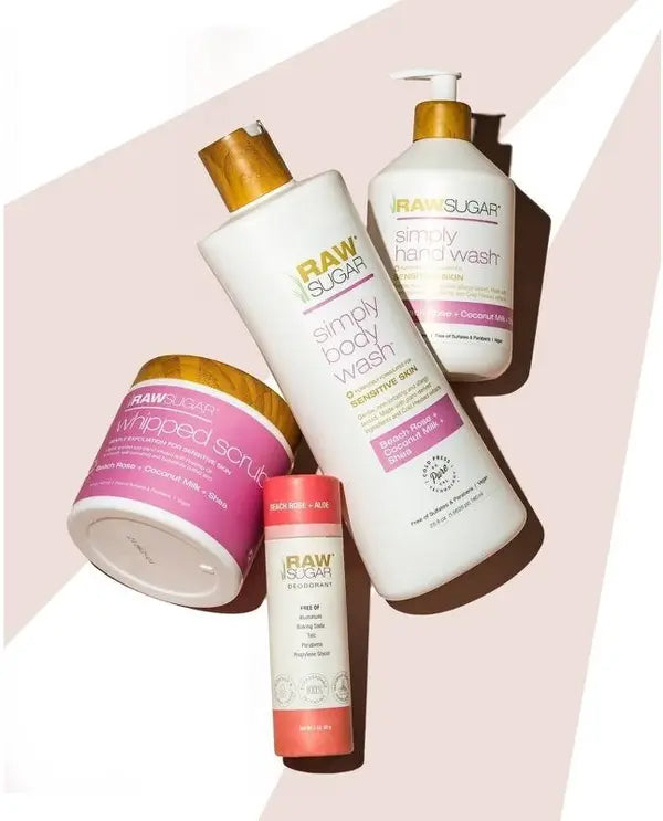 Raw Sugar Beach Rose Products Body Wash Whipped Scrub Deodorant and Hand Wash