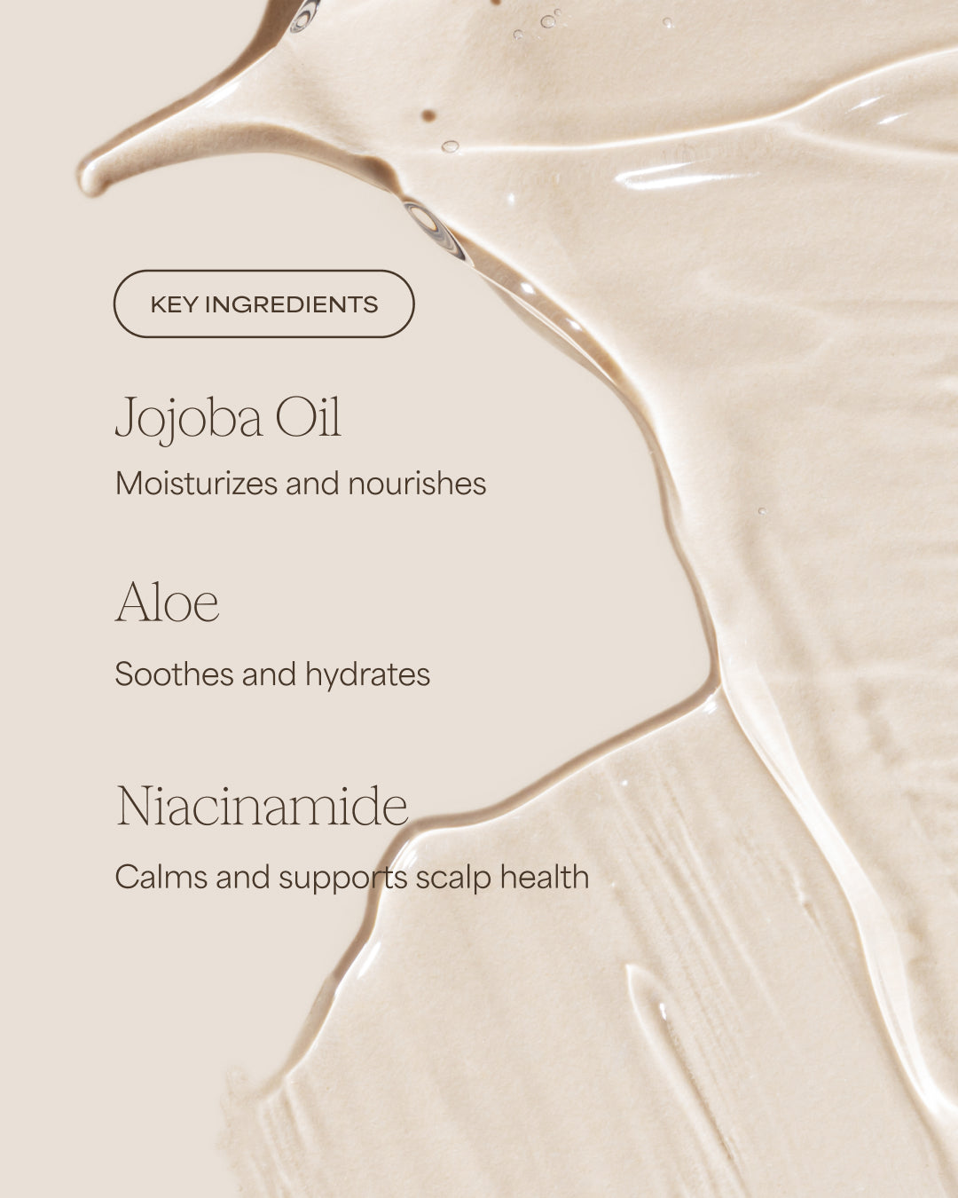 Product packaging with key ingredients listed on a beige background
