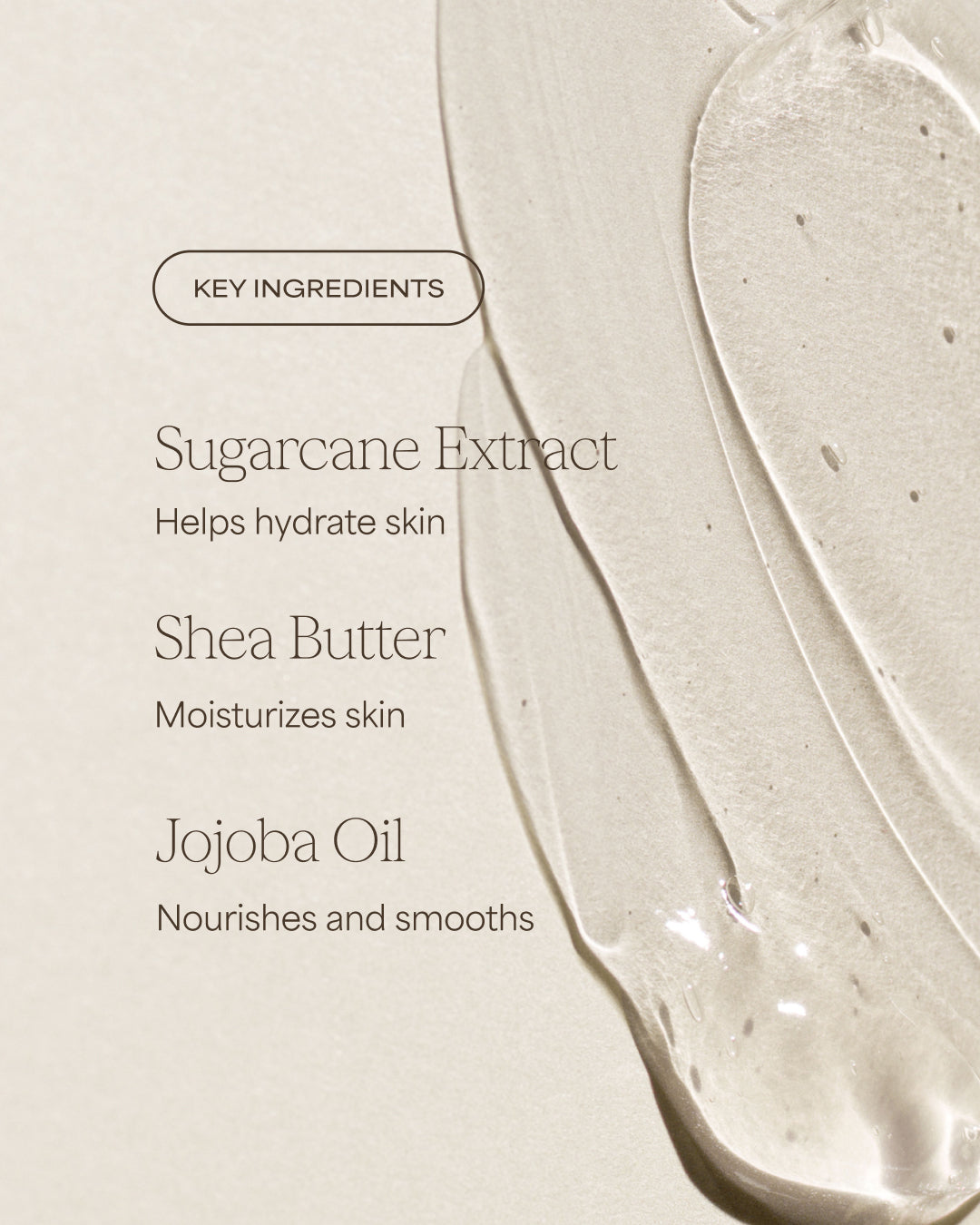 Raw Sugar Body Wash key ingredients listed on a beige background