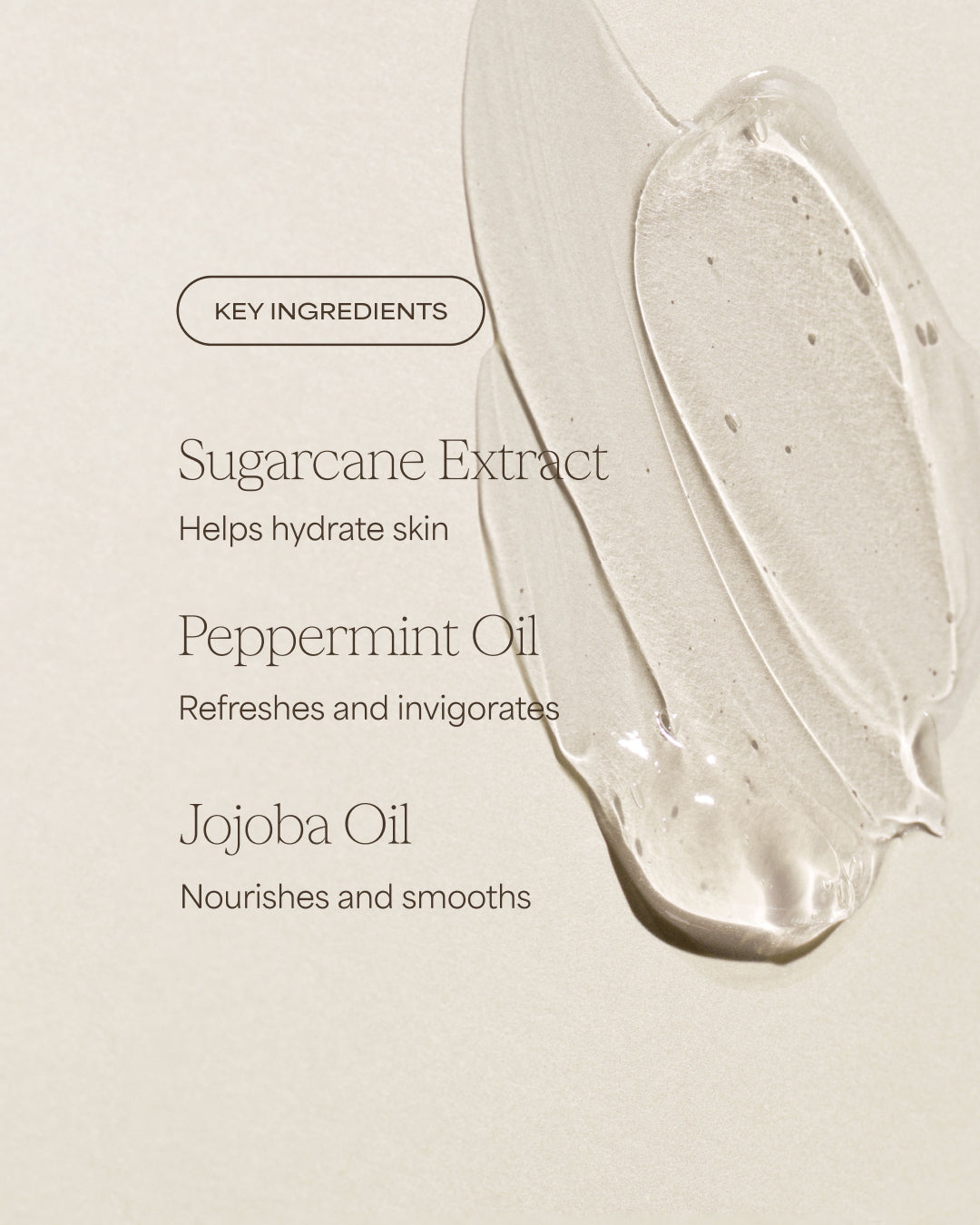 Body Wash key ingredients listed on a beige background, designed to help gently cleanse and hydrate skin with clean ingredients.