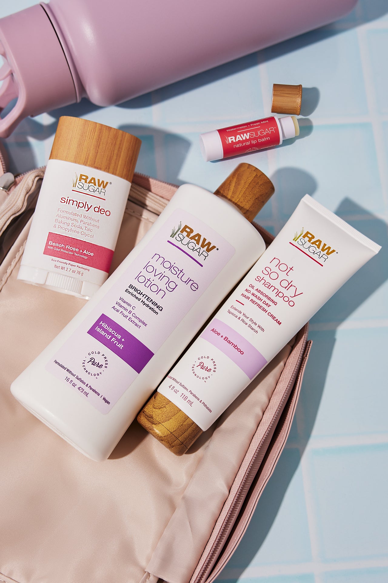 vegan products spilling out of backpack