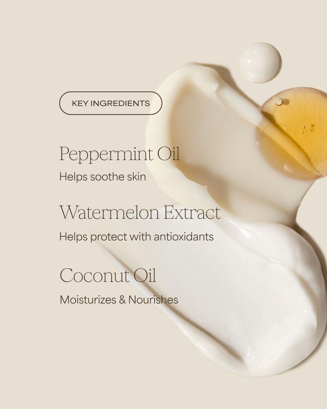 Product with key ingredients listed on a beige background for Raw Sugar Hand Wash, designed to help gently cleanse hands with clean ingredients.