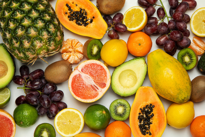 various fruit halves