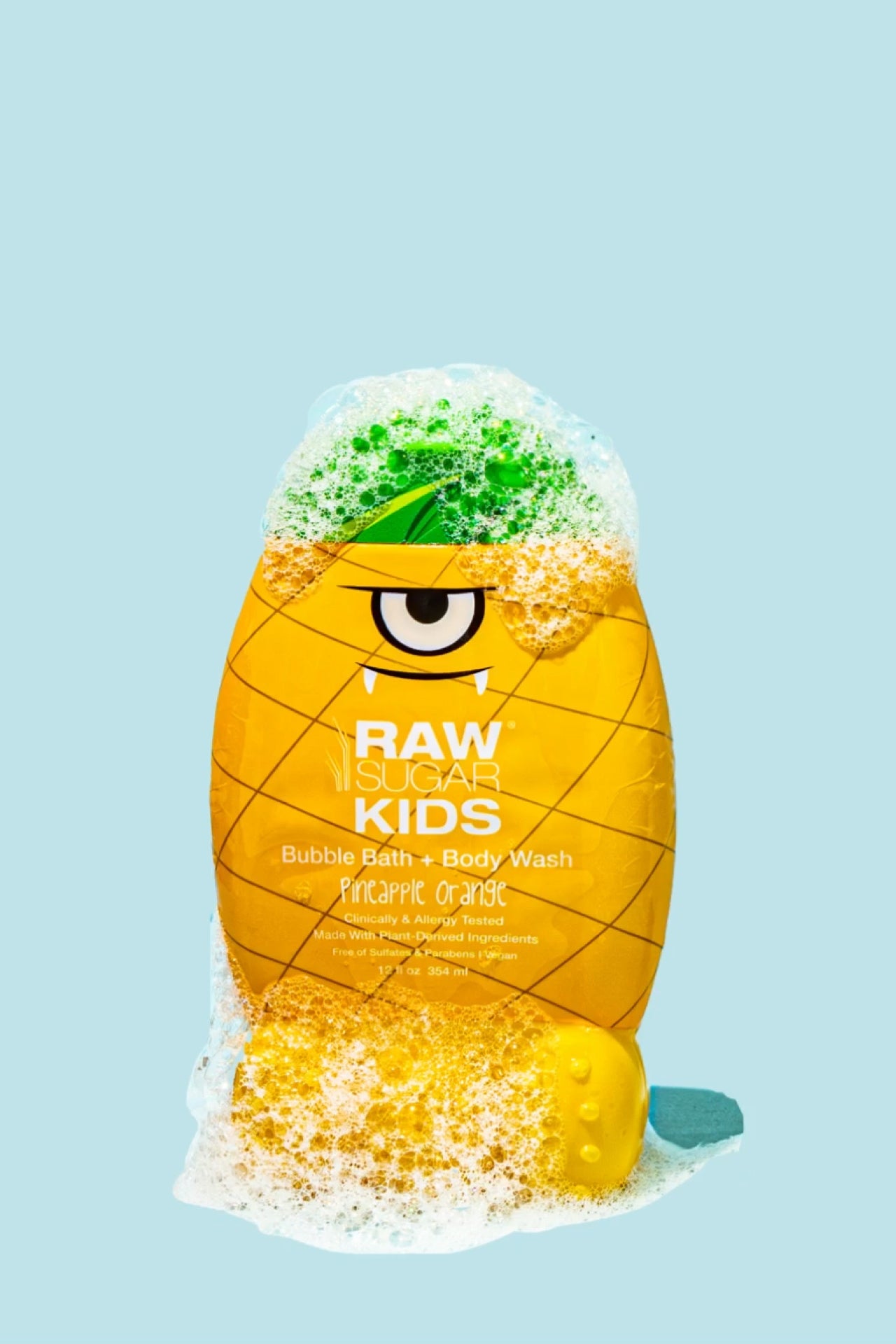 kids body wash and bubble bath with suds on top and bottom