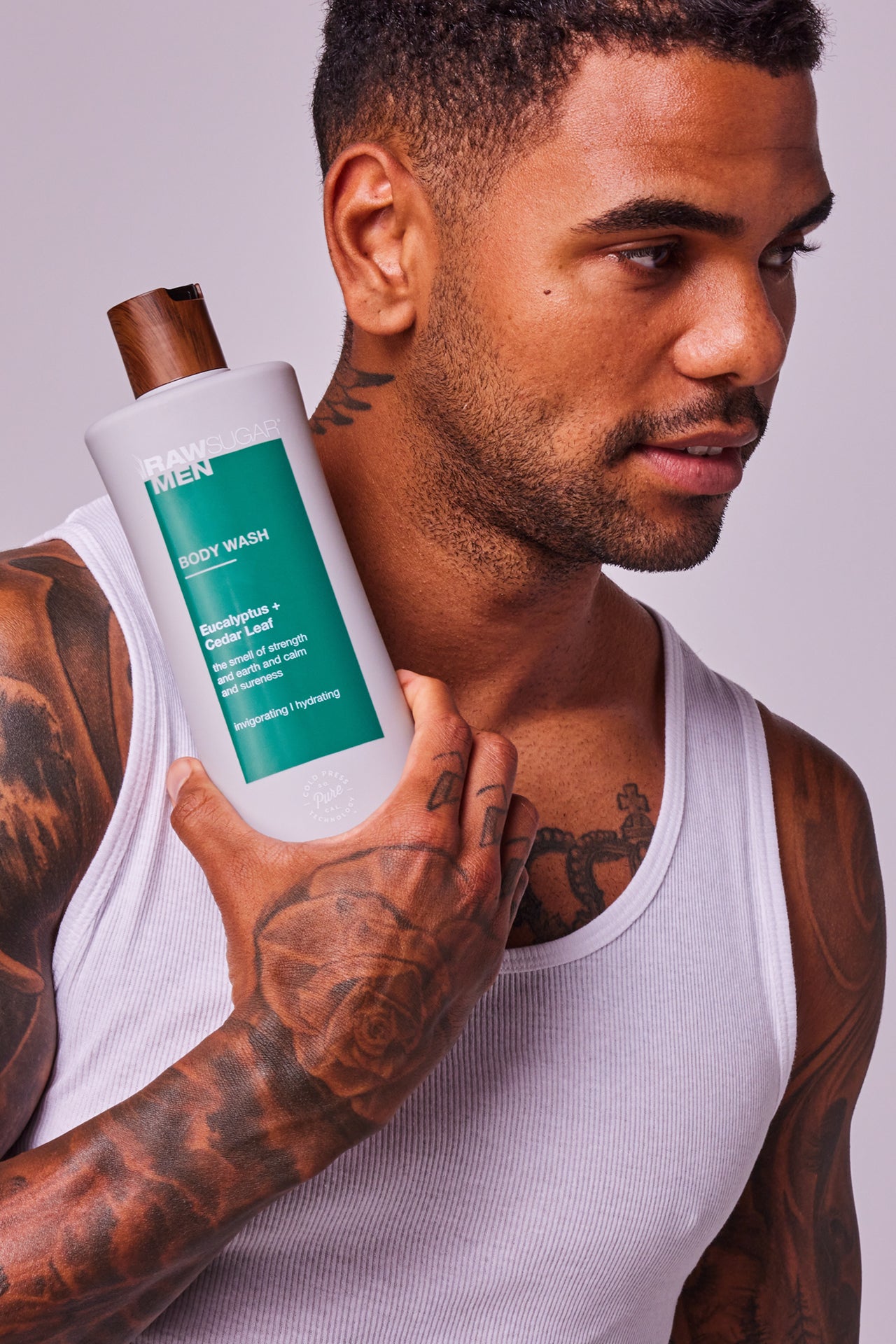 man holding body wash