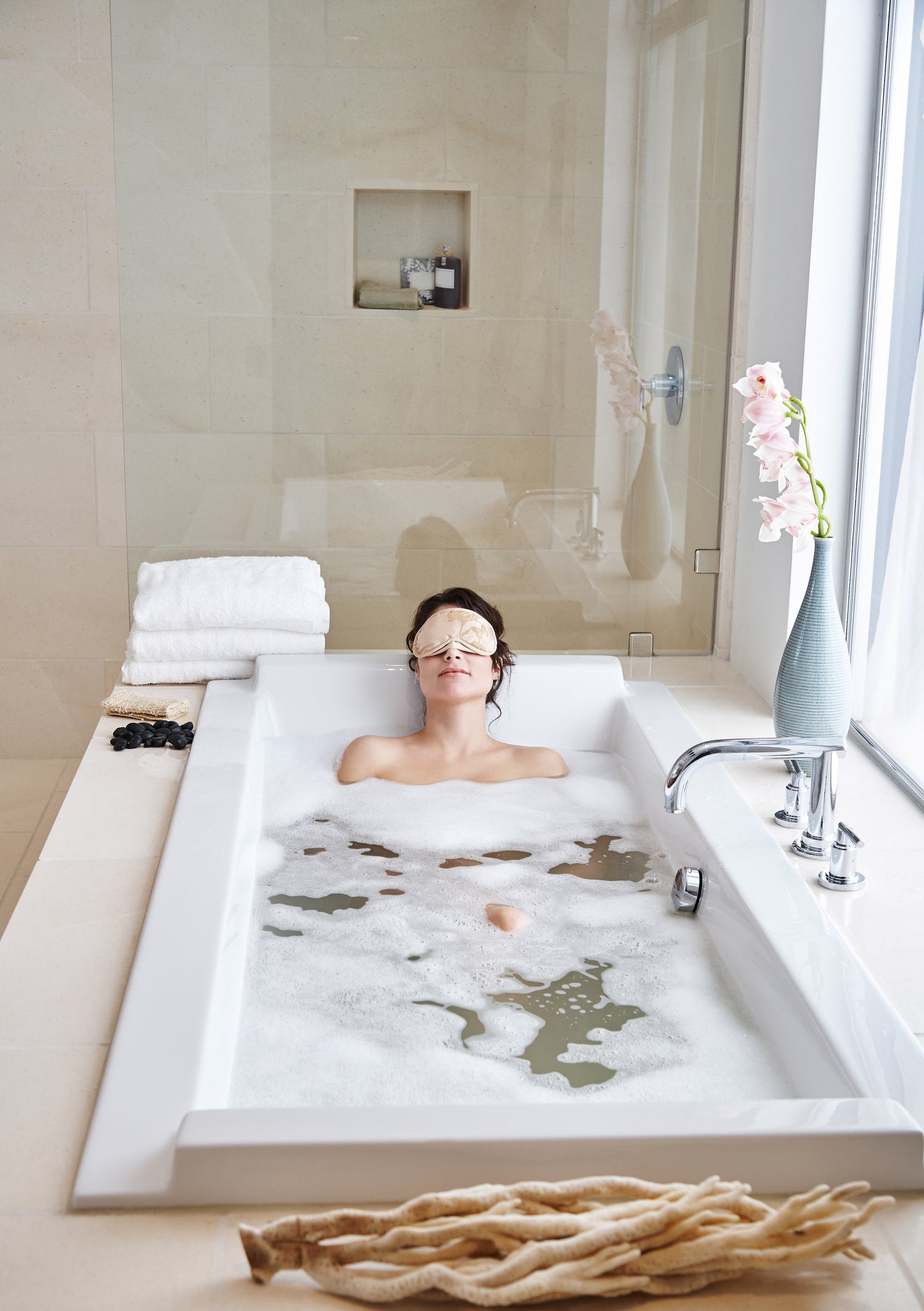 woman relaxing in bubble bath