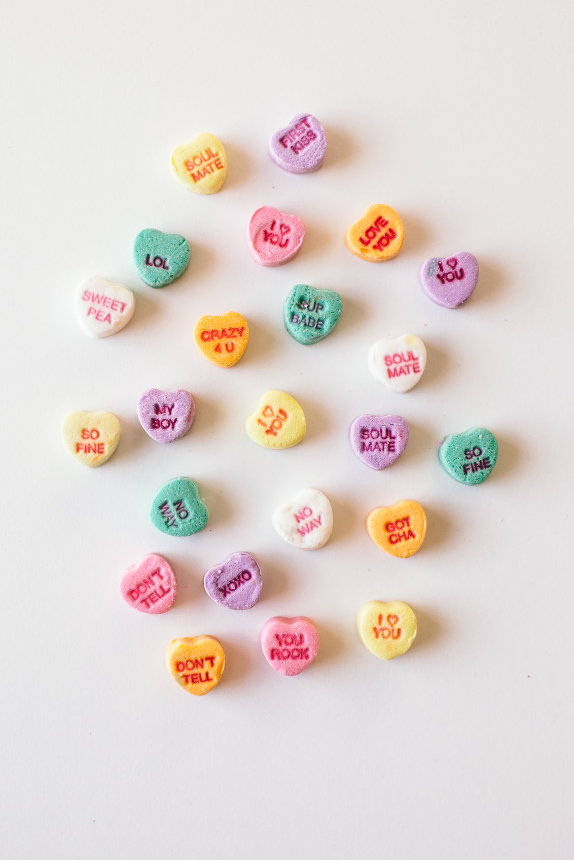 Conversation Hearts on White Background