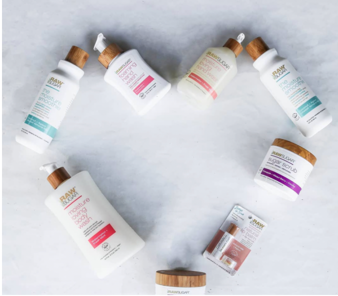 Raw Sugar Products arranged creating a heart