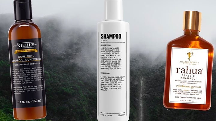 Men's Shampoos with foggy nature background