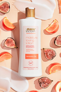 lotion surrounded by clementines and figs