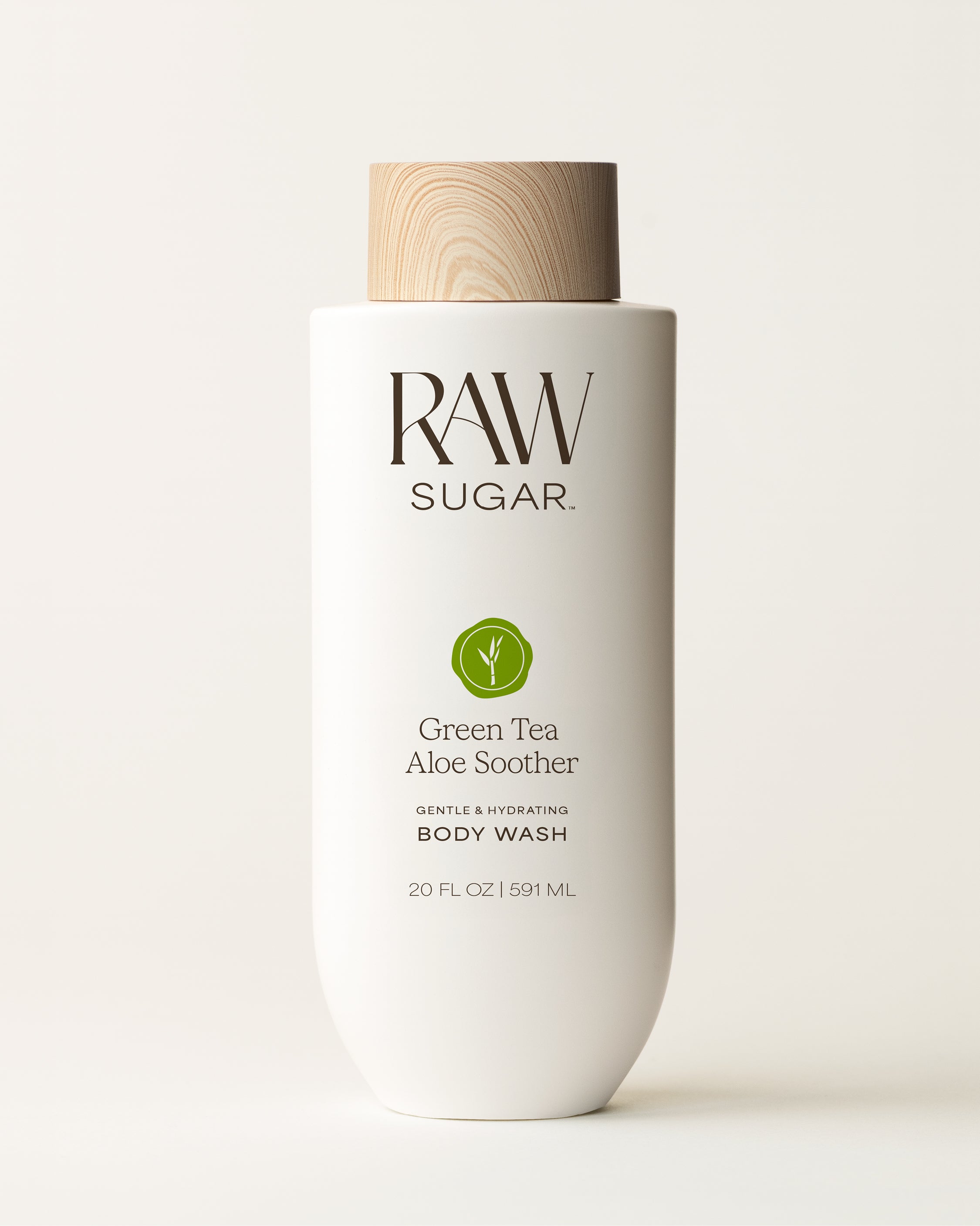 RAW Sugar Green Tea Aloe Soother body wash bottle on a white background
