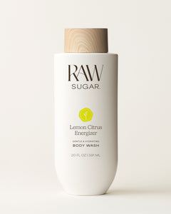 RAW Sugar Lemon Citrus Energizer body wash bottle on a white background