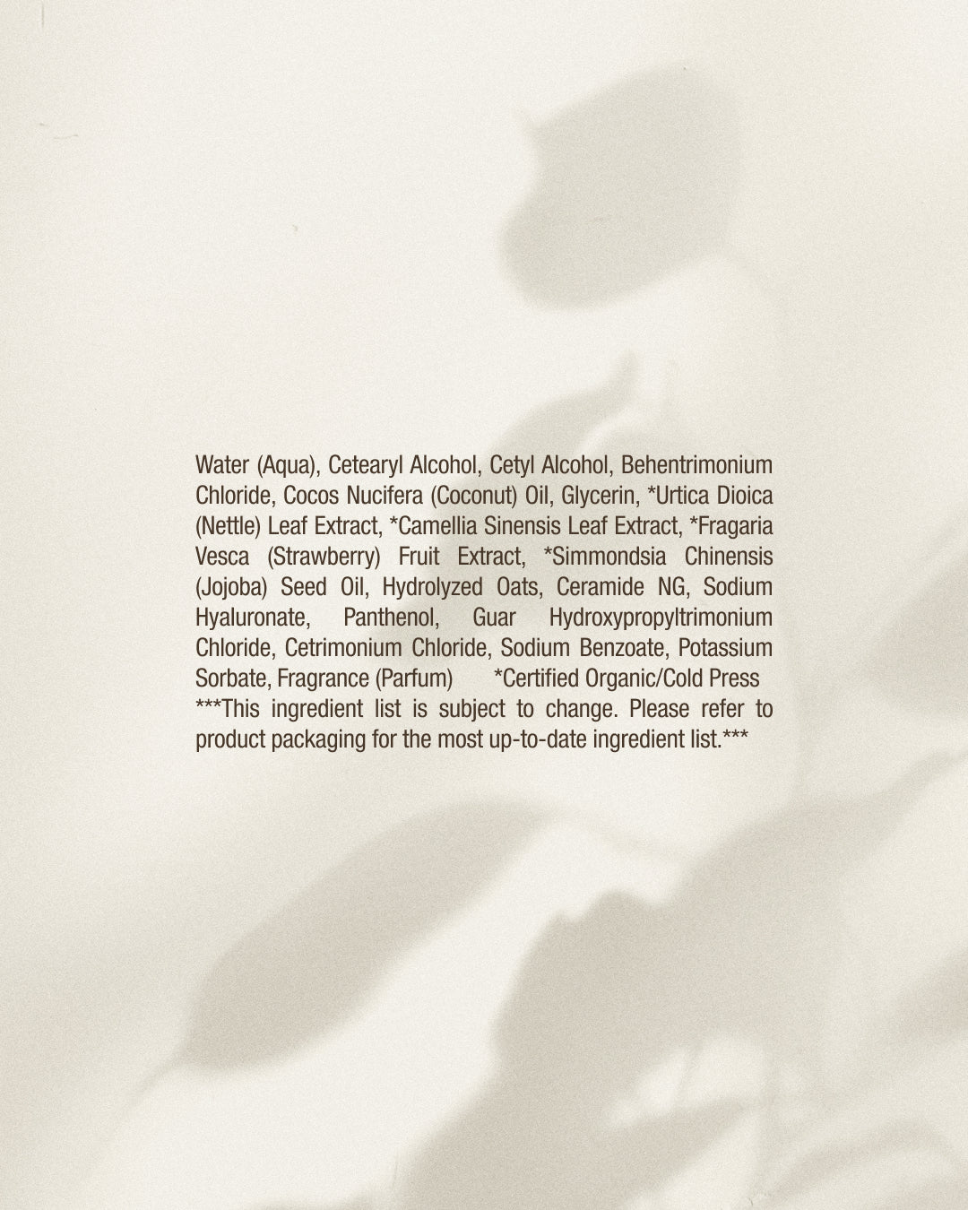 Product label with ingredient list on a white background