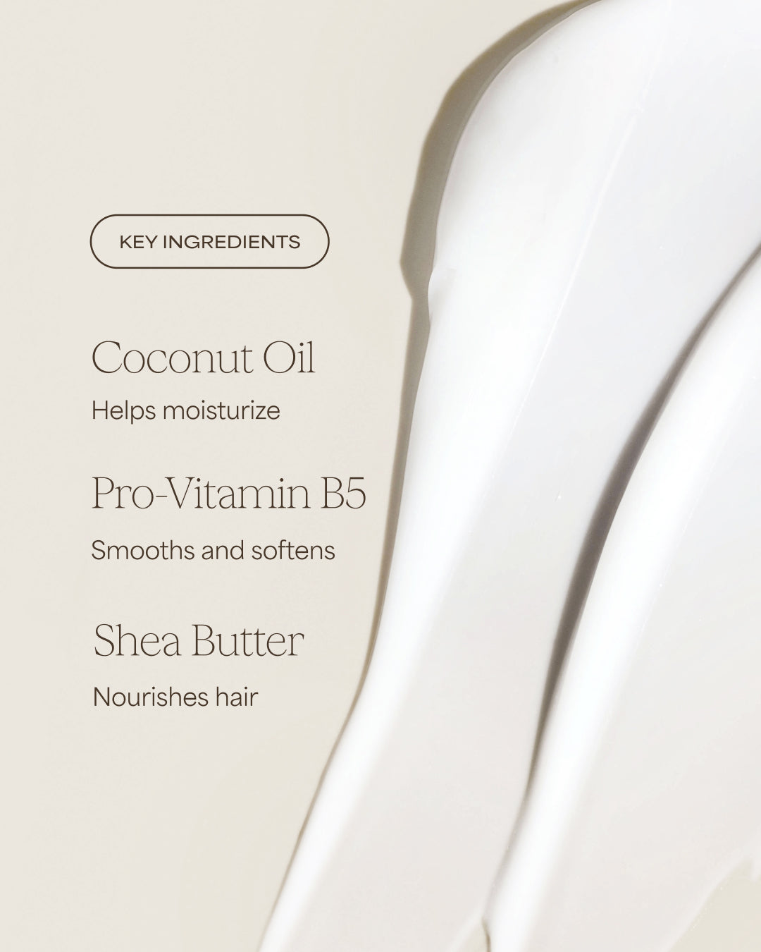 Product packaging with key ingredients listed on a light background for curl cream, designed to help nourish curly hair with clean ingredients.