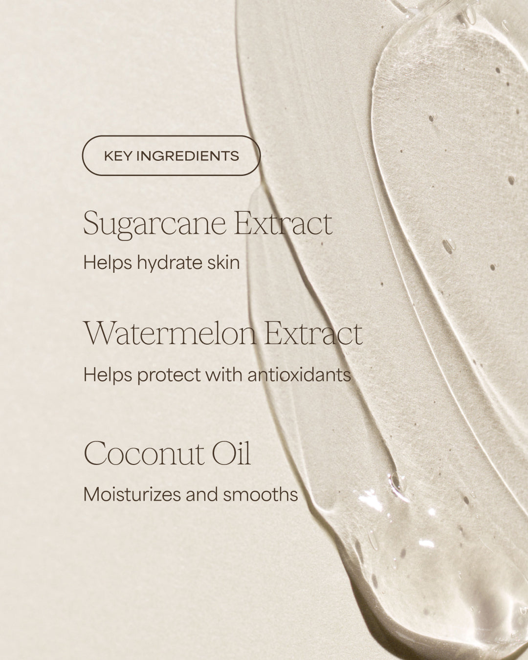 Skincare product with key ingredients listed on a light background