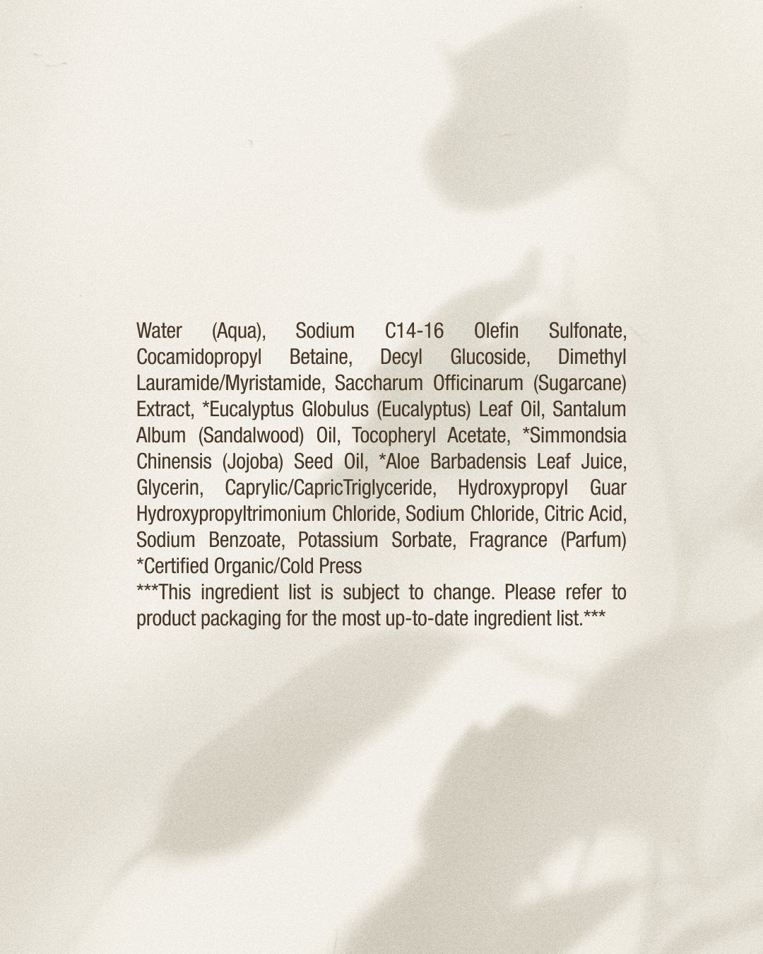 Product label with ingredient list on a white background for Raw Sugar Body Wash designed to help gently cleanse and hydrate skin with clean ingredients.