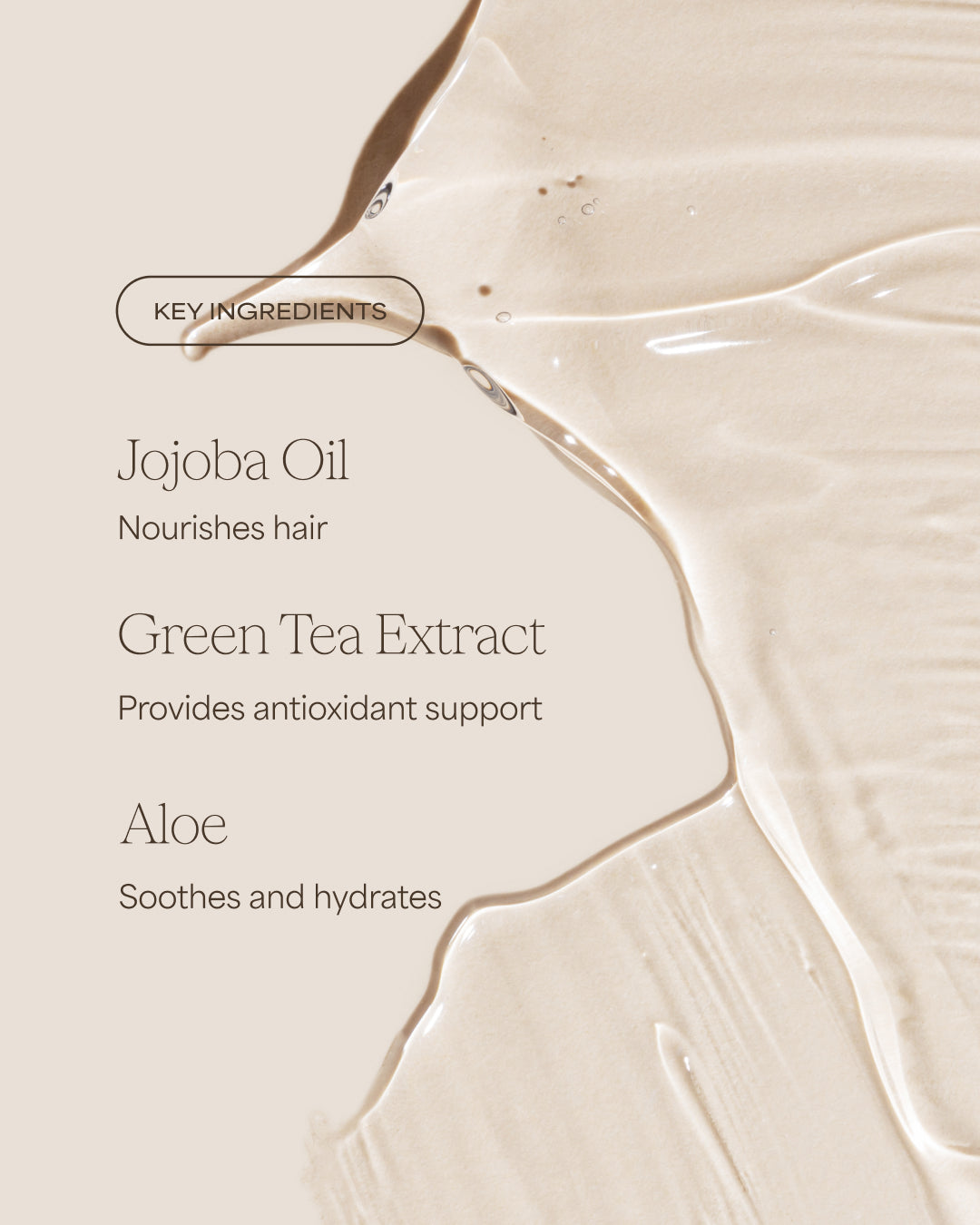 Product packaging with key ingredients listed on a beige background, designed to help color-treated hair with clean ingredients.