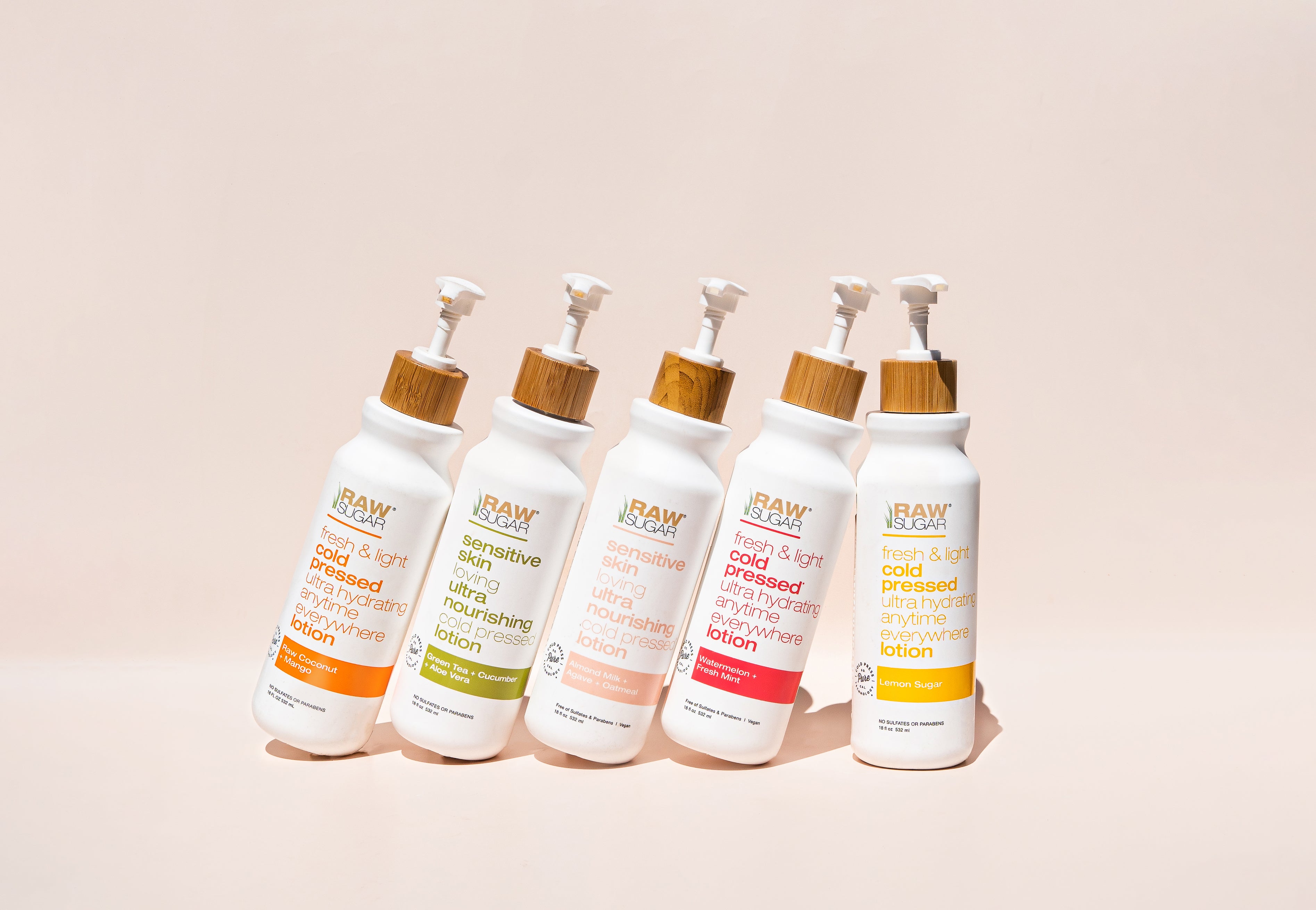 Lineup of bottles of lotion