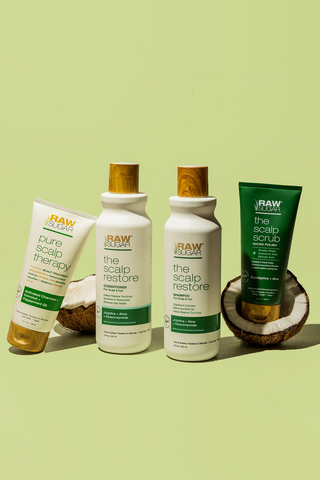 scalp restore line with coconuts, formulated without sulfates or parabens