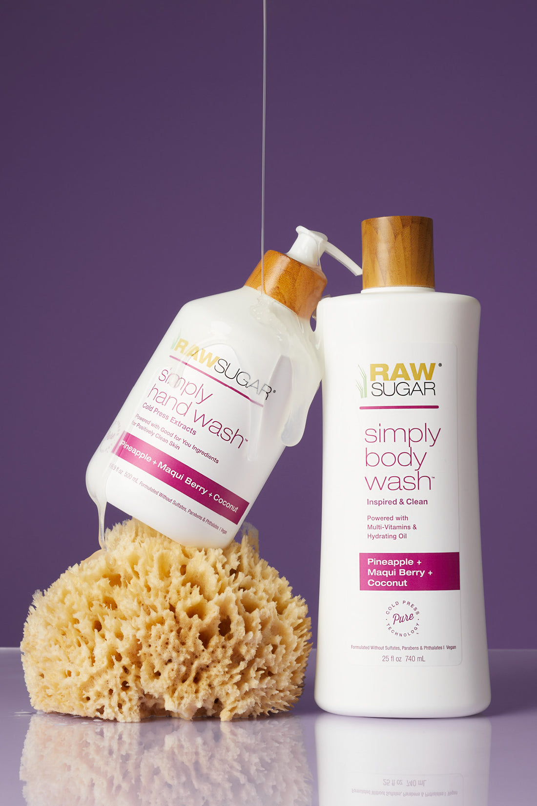 hand wash on loofah leaning on body wash