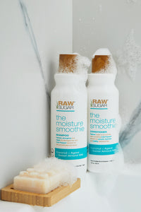 moisture smoothie shampoo and conditioner in shower with bar soap