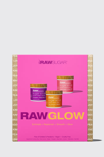 raw glow trio of mini scrubs front of box, pink