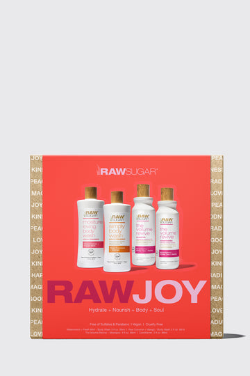 raw joy shampoo conditioner and body wash gift box