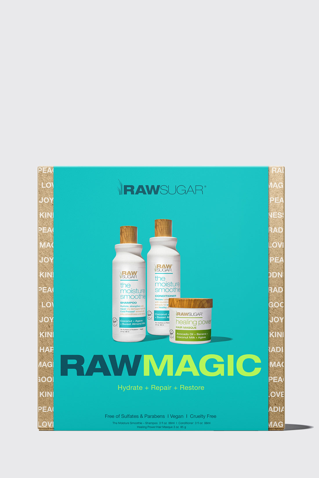 raw magic shampoo conditioner and hair masque gift box