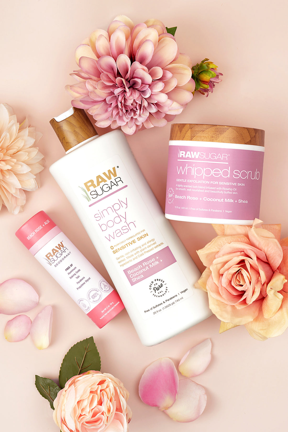 image of rose products surrounded by flowers