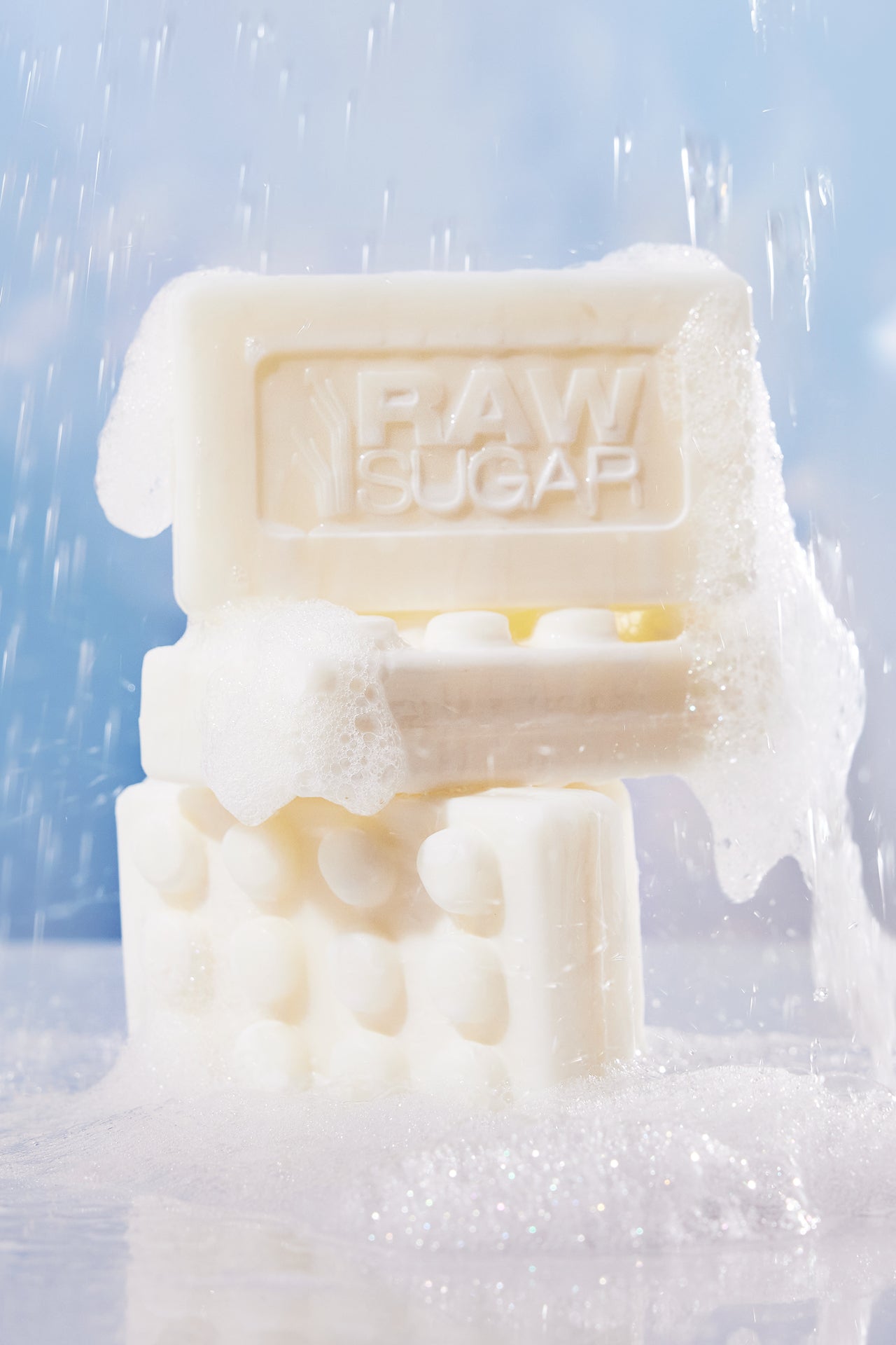 vegan bar soap with water falling