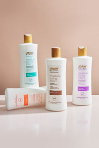group of lotions in front of neutral background