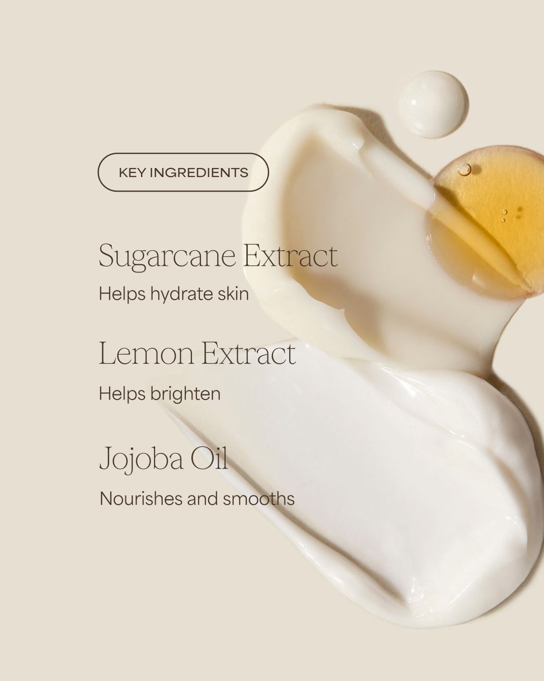 Hand Wash key ingredients listed on a beige background