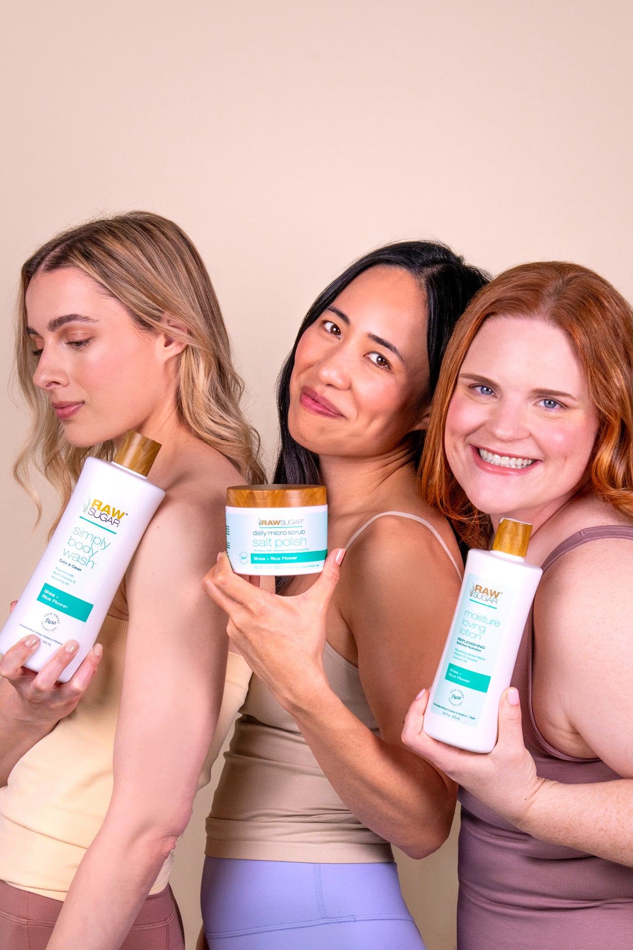 women holding shea and rice flower products