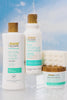 shea products with water falling on them
