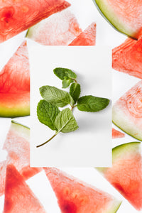 Fresh mint leaves and fresh watermelon slices