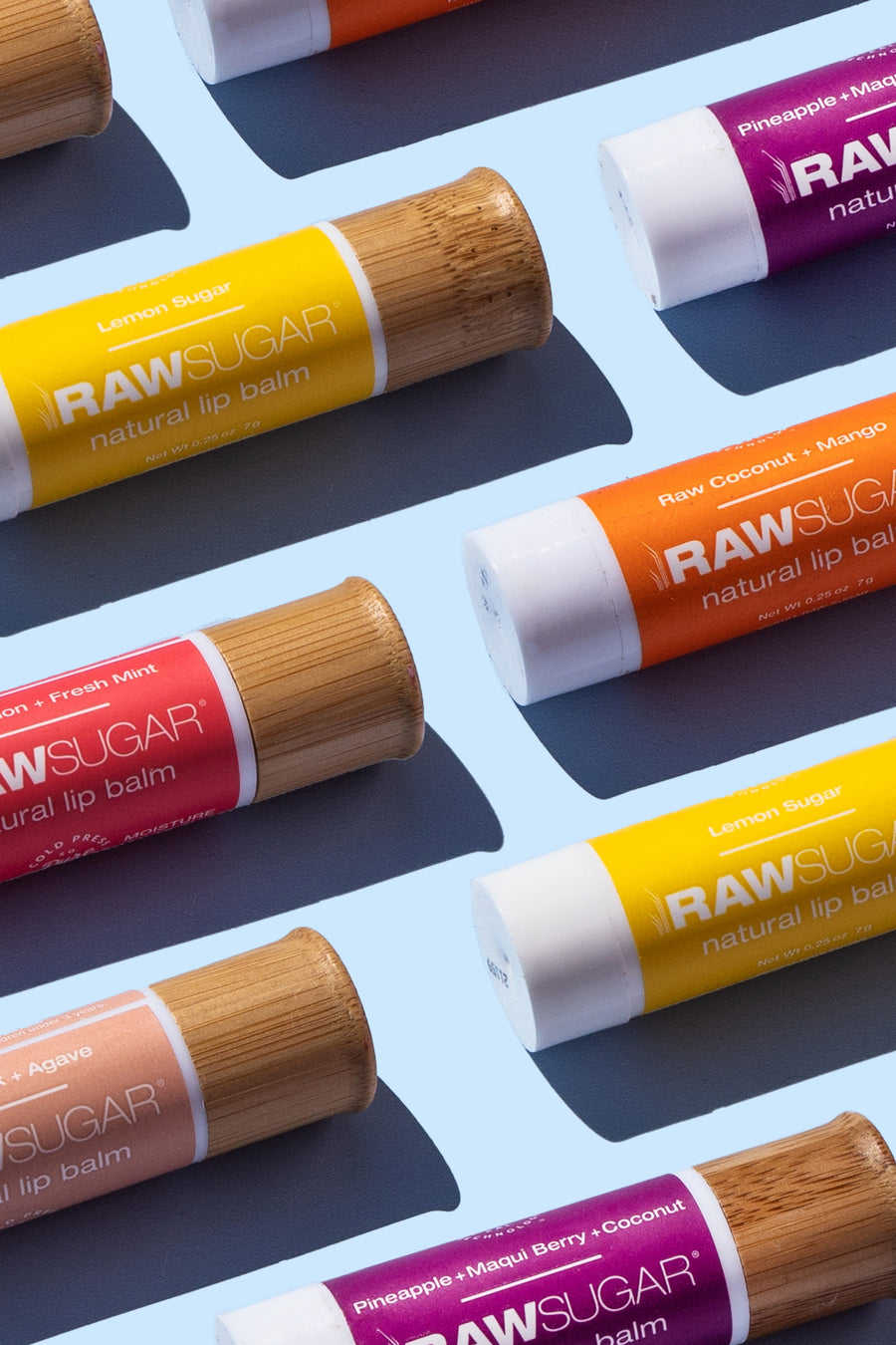 Fun rows of colorful assorted scent lip balms