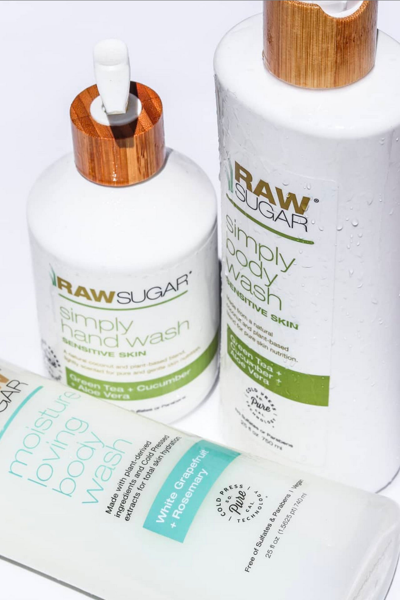 up close shot of hand wash and body wash against white background