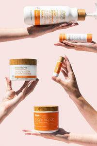Various Hands Holding Out Mango Products