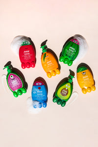 Raw Sugar Kids colorful Monster products with sudsy foam and good on some